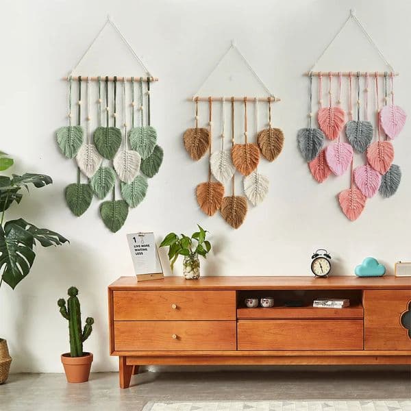 Tapestries Macrame Wall Hanging Large Boho Wall Decor Handmade Leaf Tapestry Wall Art for Nursery Bedroom Living Room Decoration Gift 231122