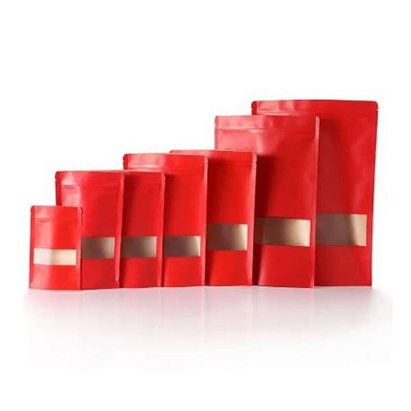 Wholesale Thick Red Kraft Stand Up Self Seal Bags With Window Heat Sealable Candy Coffee Snacks Craft Paper Package Pouches Lx6249 B2