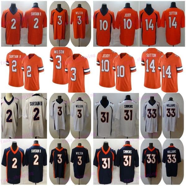 3 Russell Wilson 31 Justin Simmons Football Jersey 33 Javonte Williams Jerry Jeudy Patrick Surtain II John Elway Courtland Sutton Orange Blue White