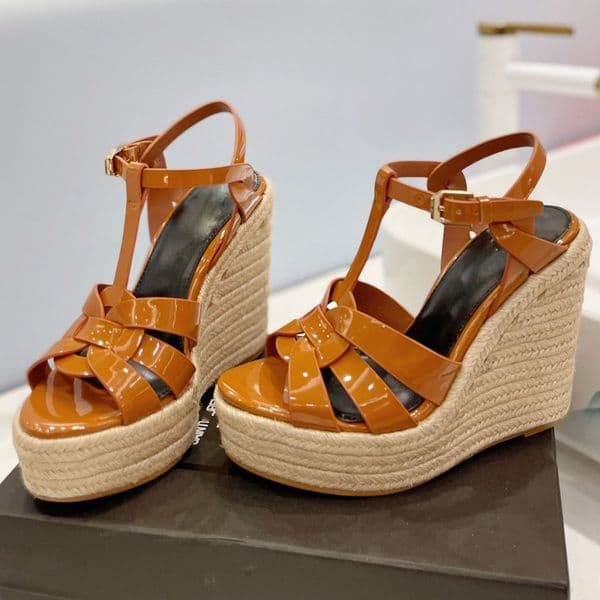Woven Espadrille Sandals wedge Patform pumps heels women's luxury Patent Leather outsole Evening Casual Party shoes