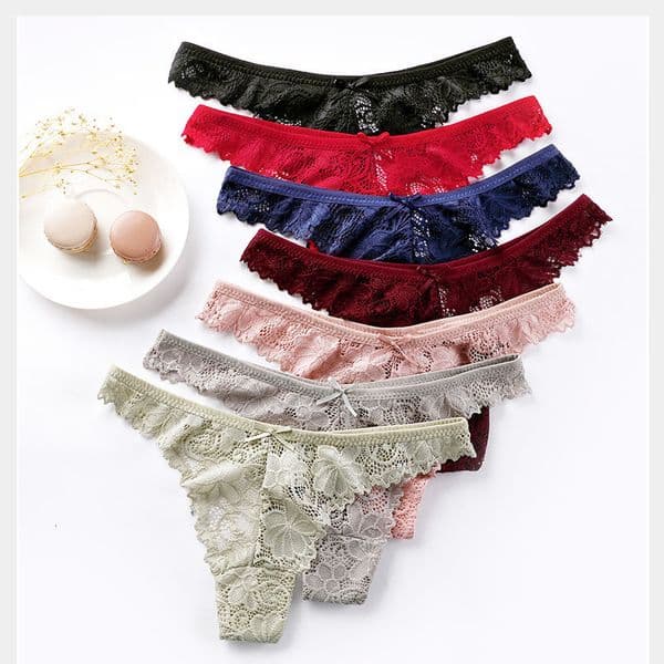 Women's Panties Panties Women Sexy Lace Thong Hollow-out Transparent Briefs Cotton Crotch G-string Set Underwear Lingerie 7 Pcs/lot 230424