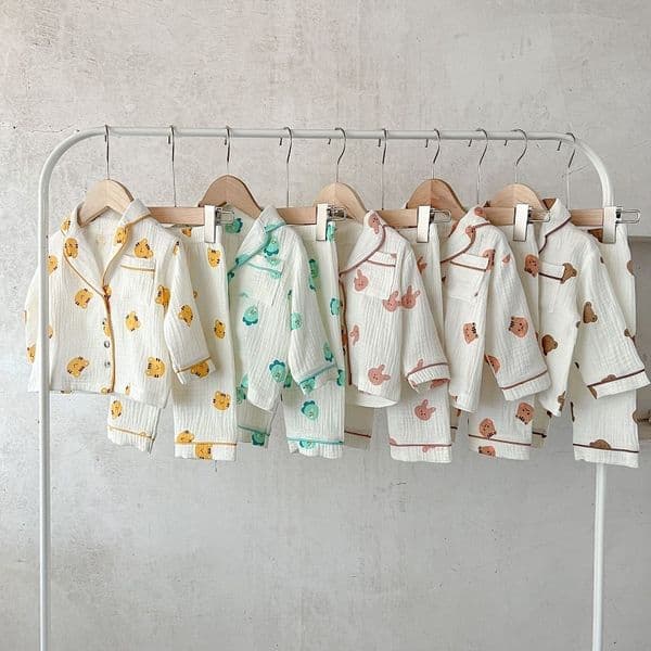 Pajamas Baby Sleepwear Clothes 0 3Years born Boy Girl Long Sleeve Cartoon Animal Print Cotton Set Homewear Loungewear Suit 230422
