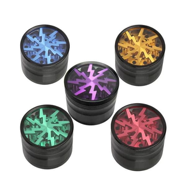 UPS Tobacco Smoking Pipes Herb Grinders Four Layers Aluminium Alloy material dia 63mm have 5 colors With Clear Top Window Lighting Grinder