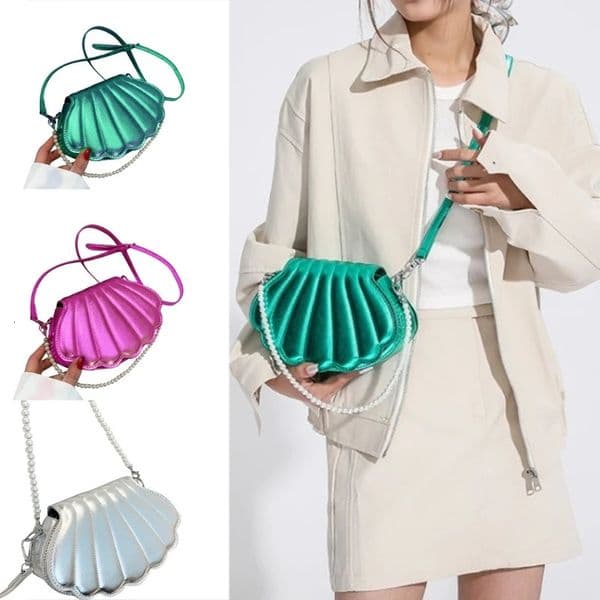 Evening Bags Women Shell Shape Crossbody Bag Pearl Chain Handbag Purse Lady Girls PU Leather Flap Shoulder Casual Solid Color Daily Wear 231123