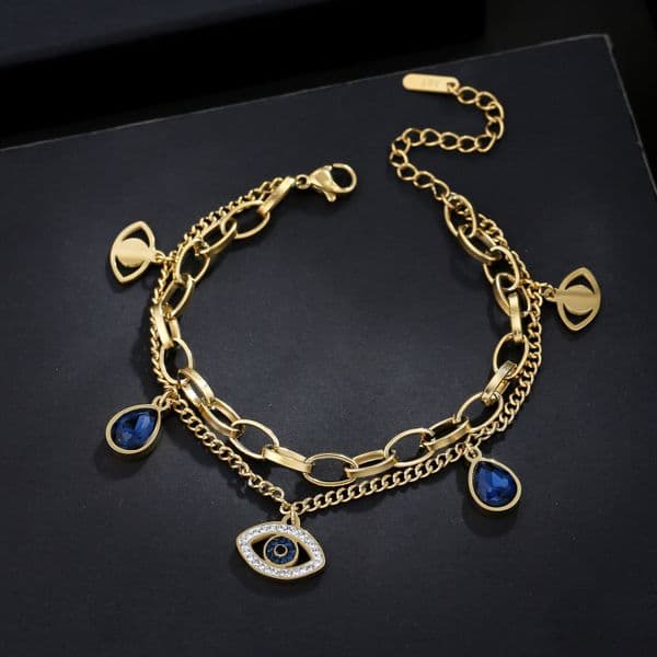 Evil Eye Charm Bracelet Double Layered Female Friendship Stainless Steel Jewelry for Women