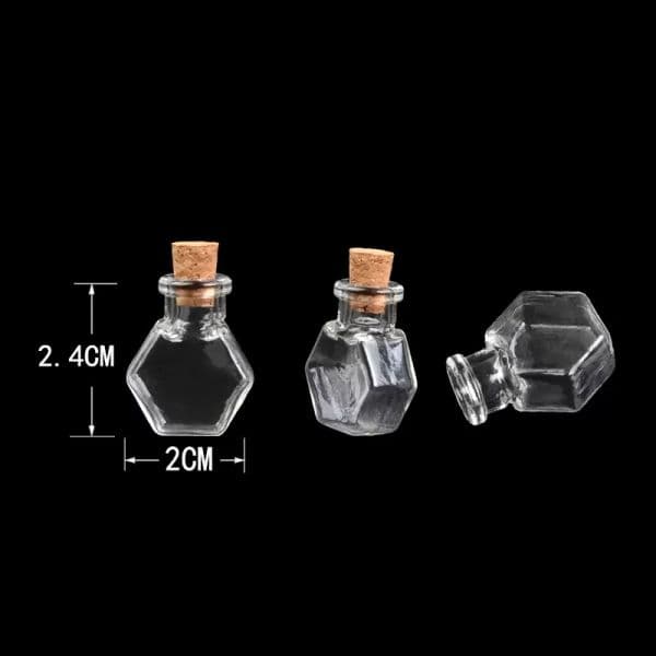 Hexagon Glass Bottles Pendants Small Wishing Bottles With Cork Transparent Jars Gifts Vial Handmade bottles 100pcs Wholesale