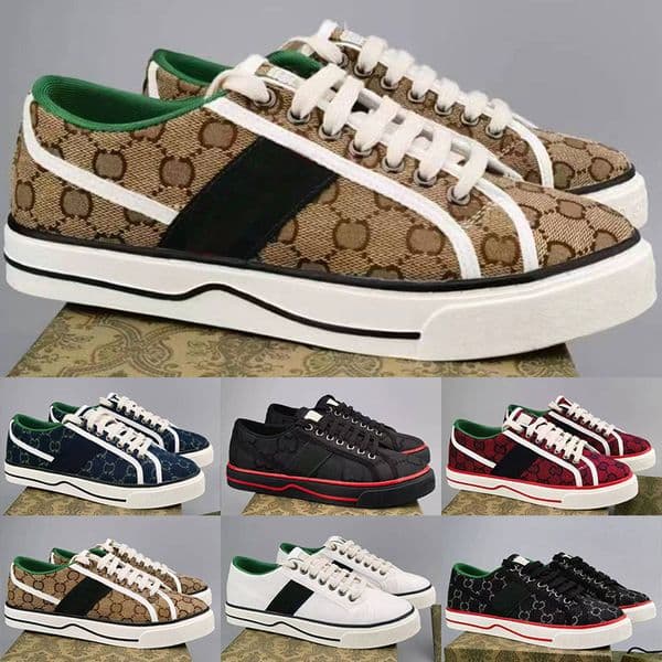 Tennis 1977 Casual Shoes Luxurys Designers Mens Shoe Italy Green And Red Web Stripe Rubber Sole Stretch Cotton Low Top Men Sneakers 40-46