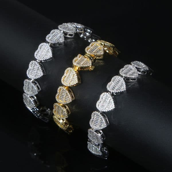 Charm Bracelets Bling CZ Heart Tennis Chain Bracelet for Women Full Paved Iced Out Cubic Zirconia Luxury Hip Hop Jewelry for Gift