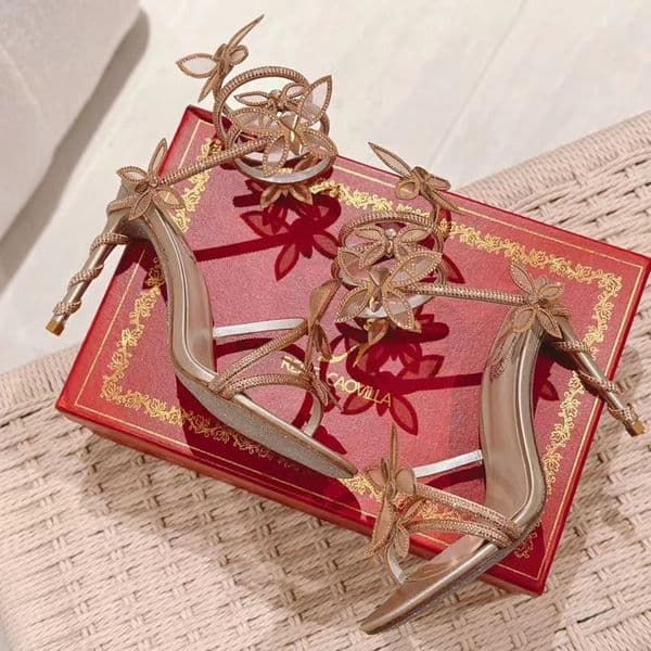 Butterfly Heel Shoes Embellished High Heel Sandals Evening Shoes 95cm Serpentine Wraparound Heels with