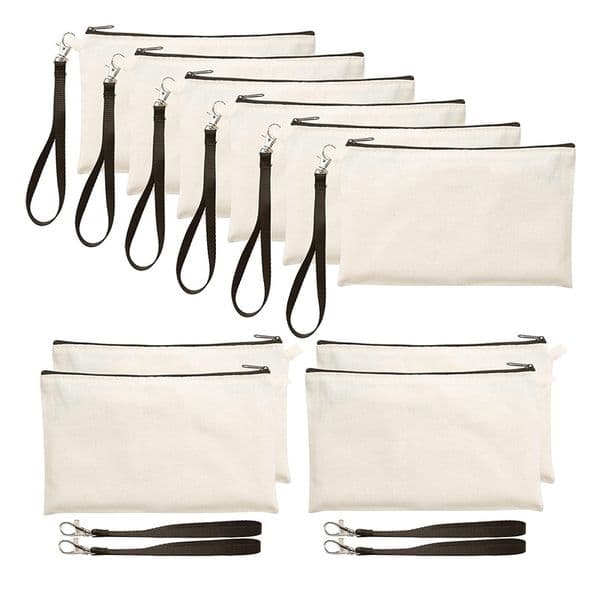 Beige Black Canvas Bags for Crafts Blank DIY Canvas Makeup Bags Pen Pencil Case Cotton Canvas Zipper Bags LX5571