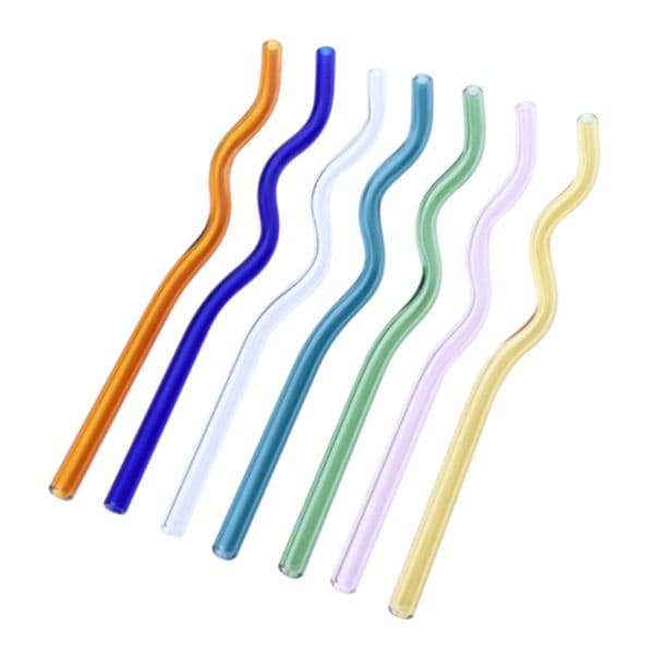 Reusable Eco Borosilicate Glass Drinking High Temperature Resistance Clear Colored Bent Wavy Milk Cocktail Straws Fy5320 B2