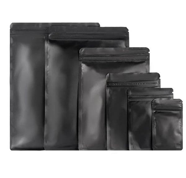 wholesale Resealable Coffee Herb Powder Zipper Pack Bag Smell Proof Flat Pouch Matte Black Small Aluminum Foil Zip Lock Mylar Bags