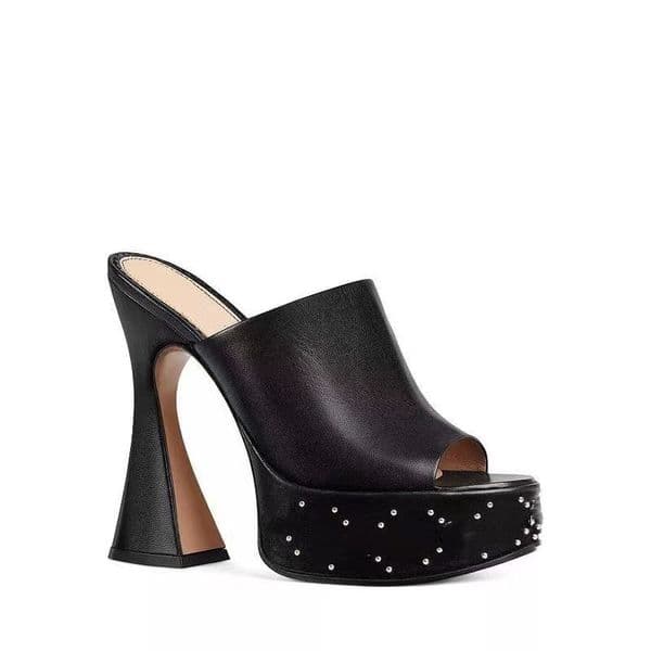 G Mules Slippers Slides Sandals Heeled Platform Pumps Chunky Block Heels 115mm Women's Designers Leather Outsole Evening Party Shoes