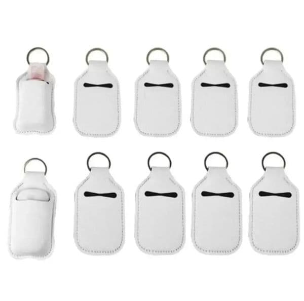 Sublimation Blan Refillable Neoprene Hand Sanitizer Holder Cover Chapstick Holders With Keychain For 30ML Flip Cap Containers Travel Bottle FY4285