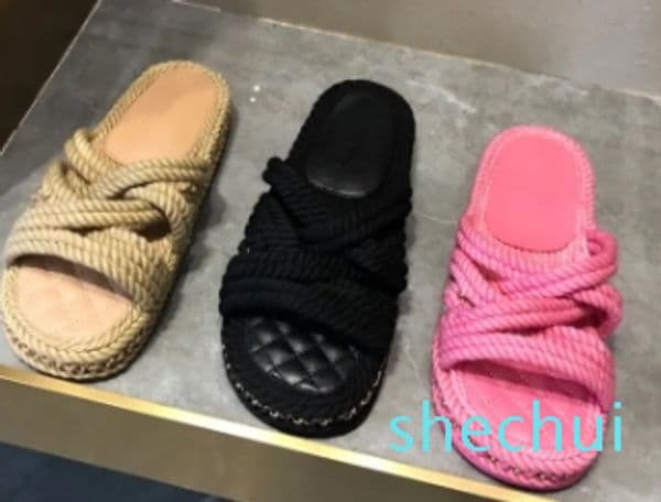 women's hemp rope woven metal chain sandal slipper designer luxury elegant simple material flat shoes comfortable design v5n7z0z