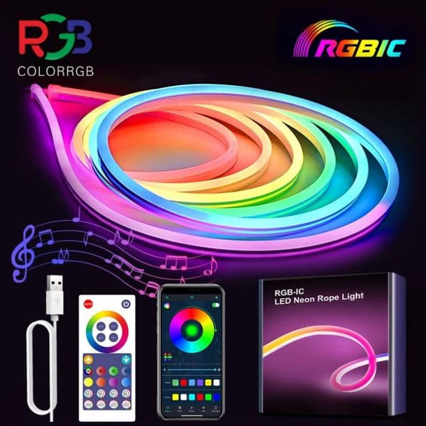 RGBIC LED Neon Sign Strip light With Bluetooth APP Remote Control with Music Sync Smart 16 Million DIY Colors Works with Alexa Google Assistant