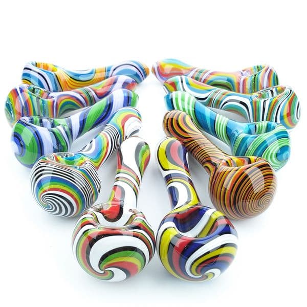 dry herb glass pipes 4.5 Inch hand pipe colorful strips spoon pipe smoking hand-blown and beautifully handcrafted bubbler smok pipes