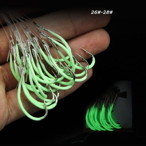 26#-28# Luminous Single Hook With Line High Carbon Steel Barbed Hooks Fishhooks Asian Carp Fishing Gear 30 Pieces / Lot