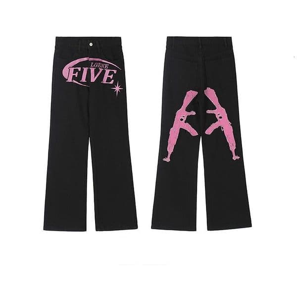 Men's Jeans American retro alphabet jeans printing straight high-grade men and women hip-hop trend loose all-match long pants 230211