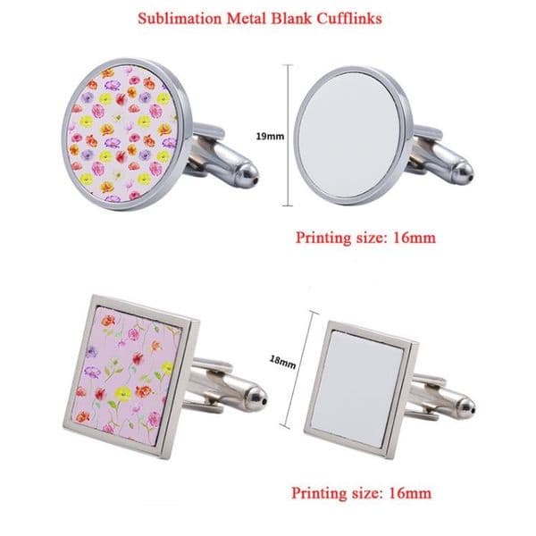 Sublimation Blank Cufflinks Heat pressing Shirt Suit Tie Cufflink Cuff Button Frame Tray Bezel blanks Round Square SN4308