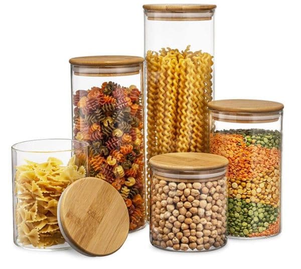 Borosilicate Glass Jars With Bamboo Lids Food Jar Canisters with Airtight Lid for Pantry Storage and Kitchen Organization