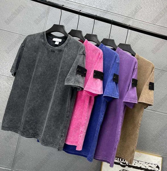 Mens T-shirts womens Designer double yarn fabric wash vintage short sleeve work clothes T-shirt fashion summer sweatshirt round neck