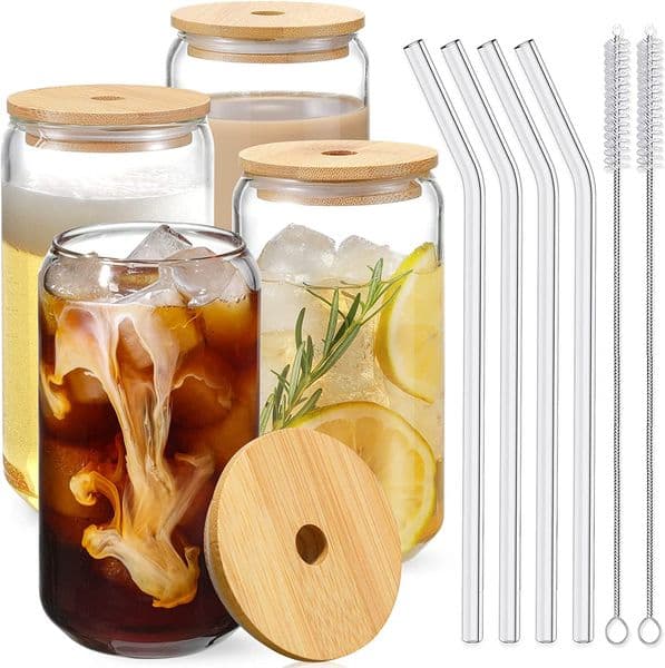 Lided straw glass cup transparent bubble tea cup juice glass beer can milk mocha cup breakfast cup beverage