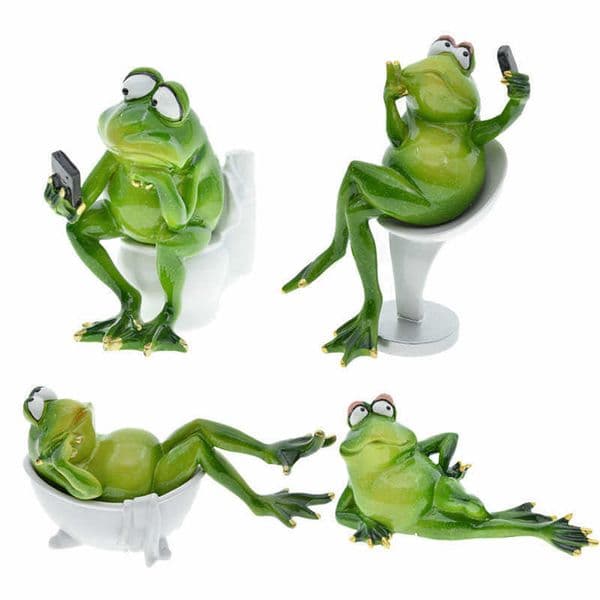 Arts and Crafts TingKe Creative Funny Toilet Sitting Bathtub Selfie Frog Resin Sculpture Decoration Nordic Garden Home Decoration Festival Gift J230216