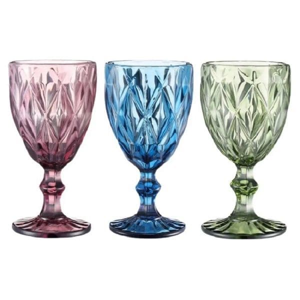 2026 10Oz Wine Glasses Colored Glass Goblet With Stem 300Ml Vintage Pattern perfume Embossed Romantic Drinkware cologne For Party Wedding Free Shipping