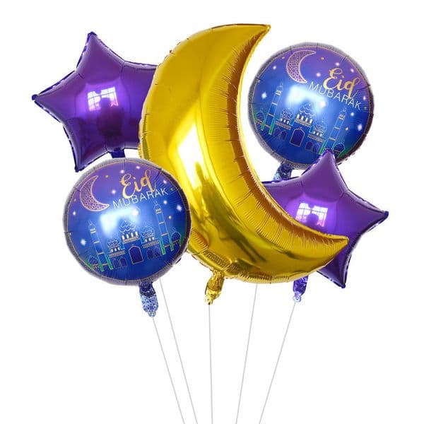 Ramadan Decoration Aluminum Foil Balloons Eid Mubarak Star Moon Shape Round Balloons Set Ramadan Party Decoration Balloons Globos De Papel De Aluminio De Ramadan
