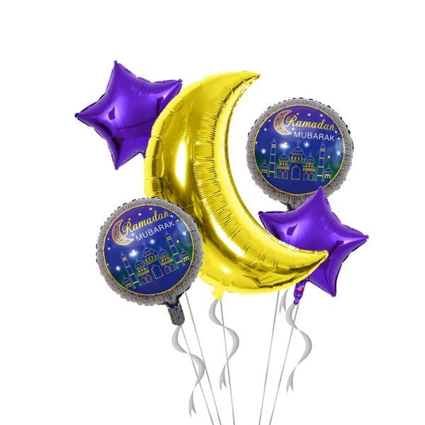 Ramadan Decoration Aluminum Foil Balloons Eid Mubarak Star Moon Shape Round Balloons Set Ramadan Party Decoration Balloons Globos De Papel De Aluminio De Ramada