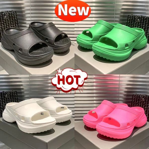 Croc Pool Slide sandals Designer women Slippers slipper Paris Rubber platform slides shoes black bright pink white sneakers luxury mens womens summer beach Sandal