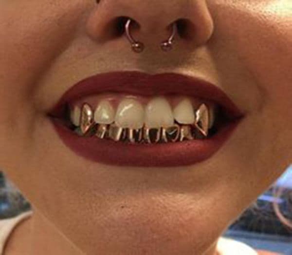 18K Real Gold Grillz Dental Mouth Fang Grills Braces Plain Punk Hiphop Up 2 Bottom 6 Teeth Tooth Cap Cosplay Costume Halloween Par