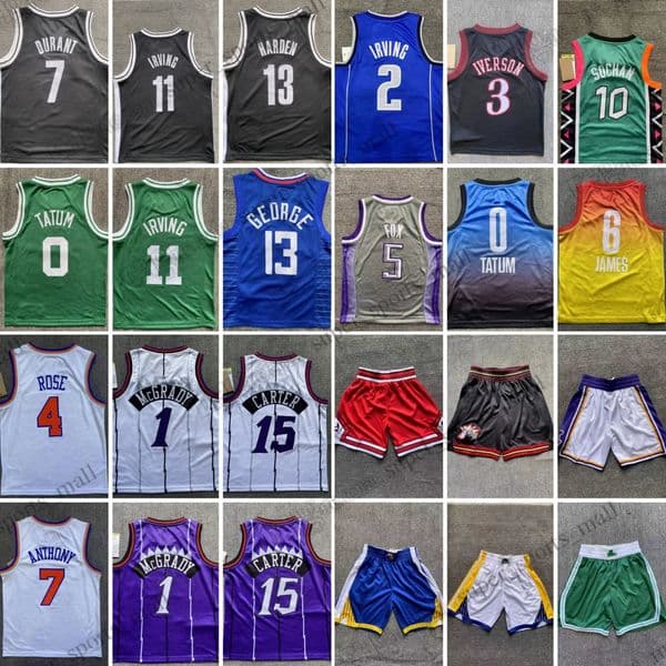 Youth Printed Basketball jersey Shorts All-Team Iverson Curry Thompson Wiggins James Davis Tatum Brown Irving Doncic Butler Wade McGrady Carter Rose Morant Anthony