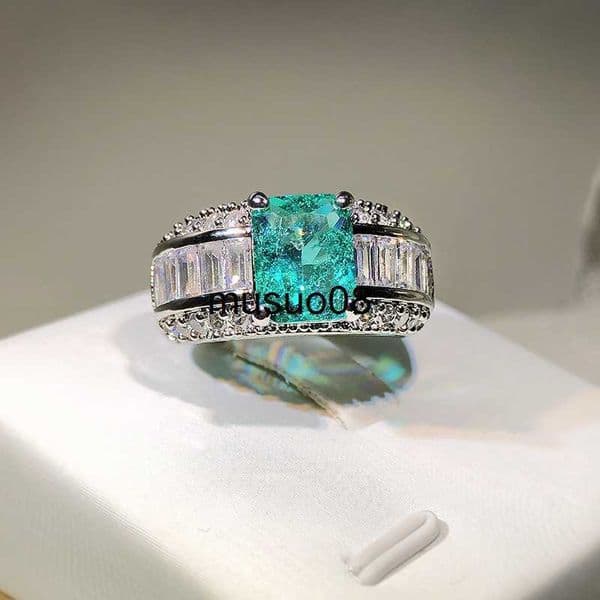 Band Rings 2022 NEW Fashion Emerald Princess Paraiba Couples Ring For Women Double Full Diamond Crystal Engagement Anniversary Gift Jewelry J230602