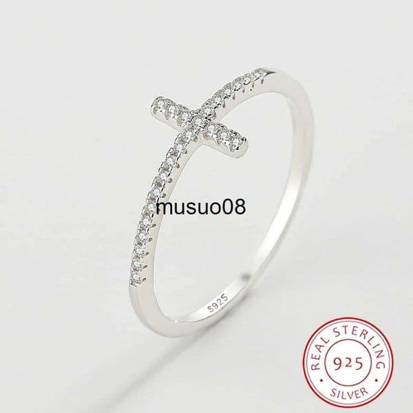 Band Rings 2022 NEW Exquisite Ring for Women Real S925 Silver Eternity Cross Zircon Small Diamond Fashion Engagement Party Gifts Jewelry J230602