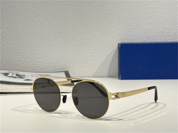 brand designer sunglass for men and women womens luxury top comfortable LATHEMAH round golden frames uv400 black lens Screwless design come with original