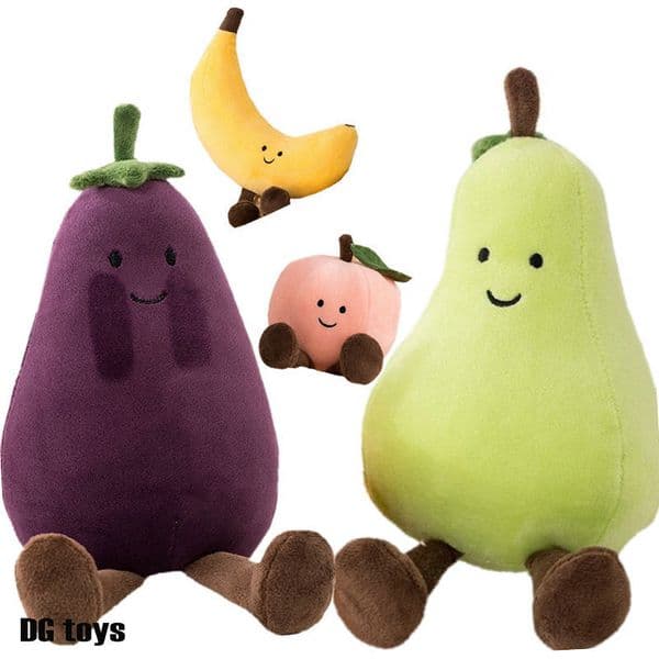 Plush Dolls Cute Face Vegetable Eggplant Plushie Doll Stuffed Soft Fruit Pear Peach Tangerinr Banana Baby Appease Toy for Kids Birthday Gift 230603
