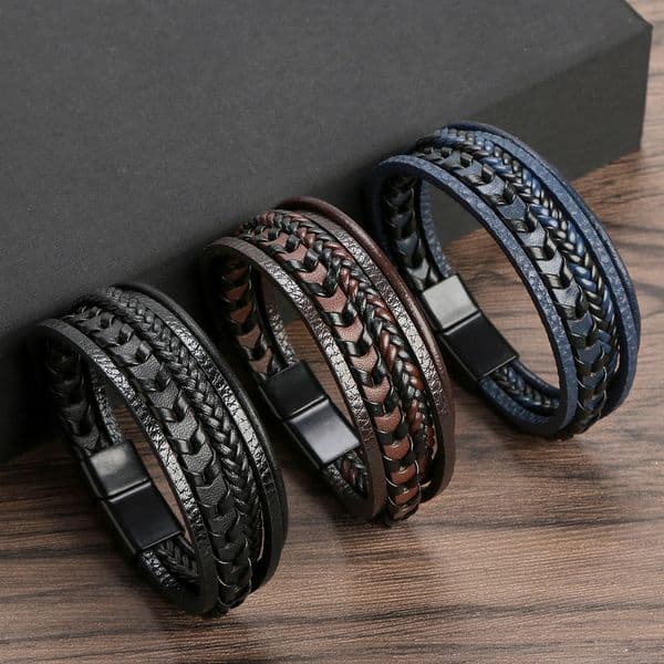 Classic Design Multi Layered Leather Bracelet Stainless Steel Buckle Clasp Bracelets Jewelry