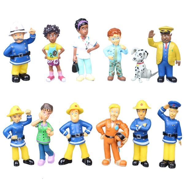 Action Toy Figures 12Pcsset Fireman Sam Cartoon Anime Fire Fighting Figure Model PVC Doll Toys Boy Girl For Kids Birthday Xmas Gift 230605