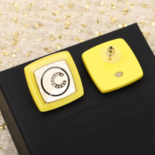 2024 Luxury quality Charm square shape stud earring with diamond yellow and white color have box stamp PS7014B