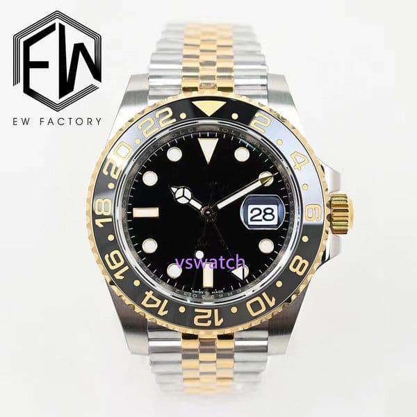 EWF Mens watch Mechanical 3285 movement 904L steel strip plated thick gold Ceramic rim Sapphire crystal glass waterproof luminous