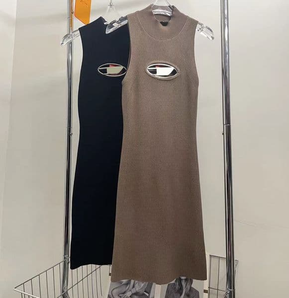 Women's dress designer sling skirt summer light luxury brand new sexy hollowed-out design slim waist knit hip high waist sleeveless dress S-L