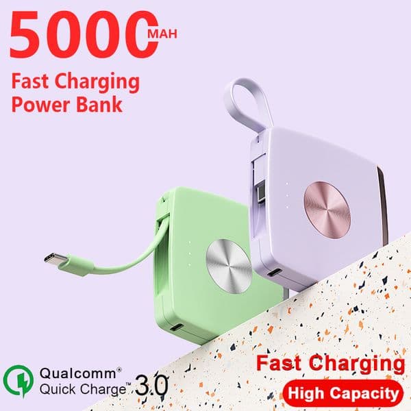 Hot 5000mAh Charging Comes with Wired External Battery Emergency Mini Smartphone Power Bank