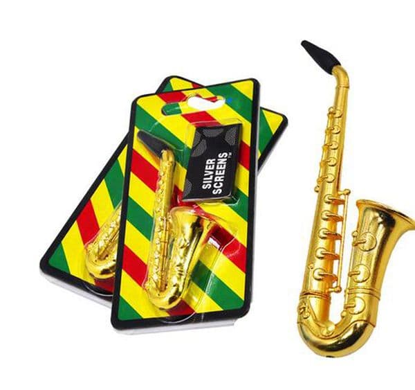 Mini Smoking Pipe Saxophone Trumpet Shape Metal Aluminum Tobacco Pipes Novelty items Gift Grinder Smoke Tools for Dry Herb Blister Packages