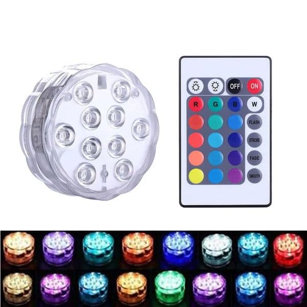 IP68 Waterproof Submersible Lights Built in 10 LED Beads With 24 Keys Remote Control 16 Color Changing Underwater Night Lamp Tea Light Vase Party Wedding G0614