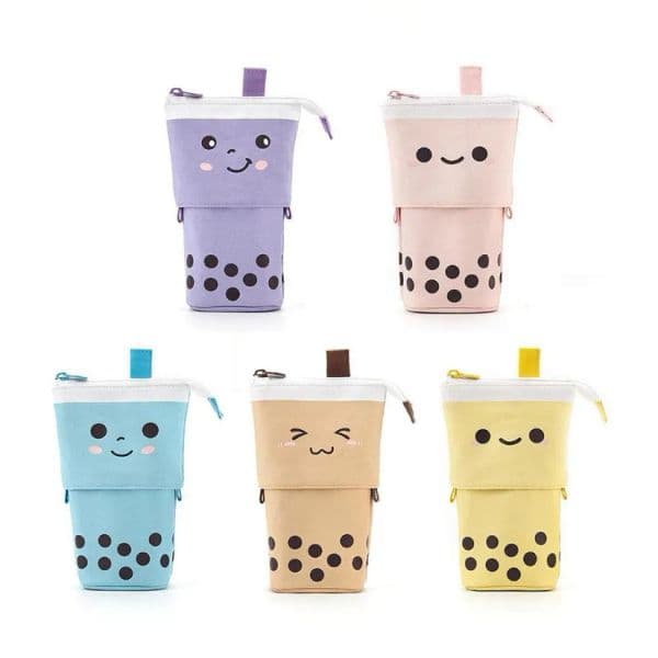 2026 New New Cute Boba Milk Tea Telescopic Pen Bag Holder Stand Up Pencil Case Stationery Pouch Box For Students Fy0281 Toy Toy