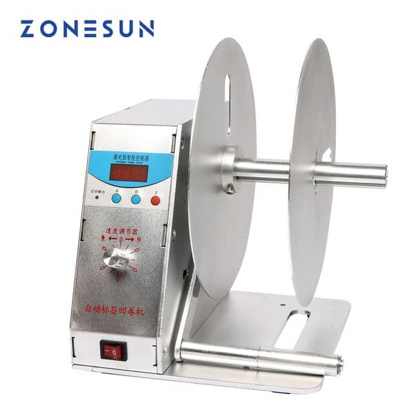 ZONESUN Automatic Industrial Equipment Label Rewinder For Clothing Wash Label Bar Code Label Price Tag Self-Adhesive Label Sticker Speed Adjustable
