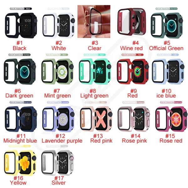 Colorful PC Hard Bumper Case With Tempered Glass for iWatch 1 2 3 4 5 7 8 Full Protective Covers 41 mm 45 mm 38mm 40mm 42mm 44mm Watchband In Retail Box