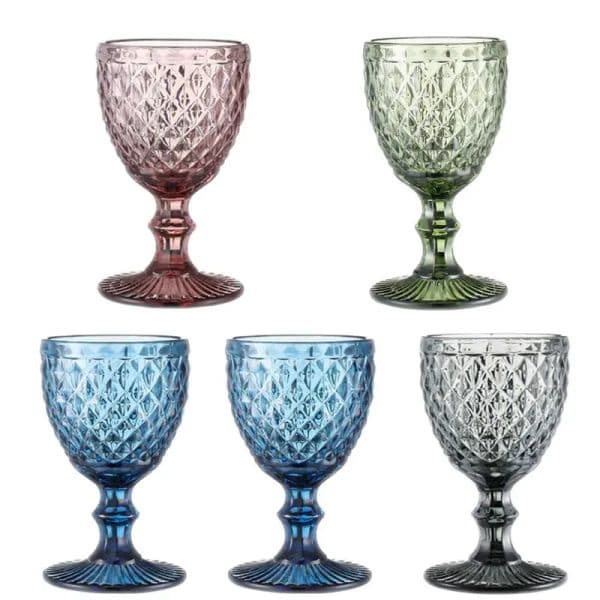 Glasses Colored Water Goblets 10 OZ Wedding Party Red Wine Glass For Juice Drinking Embossed Design Jn16 B2